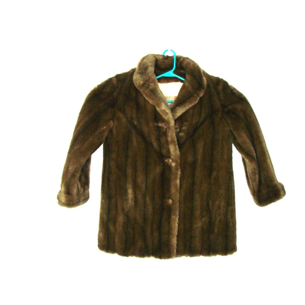 Mincara by Russel Taylor Brown Faux Fur Button Coat ILGWU Union Vintage 44 Bust